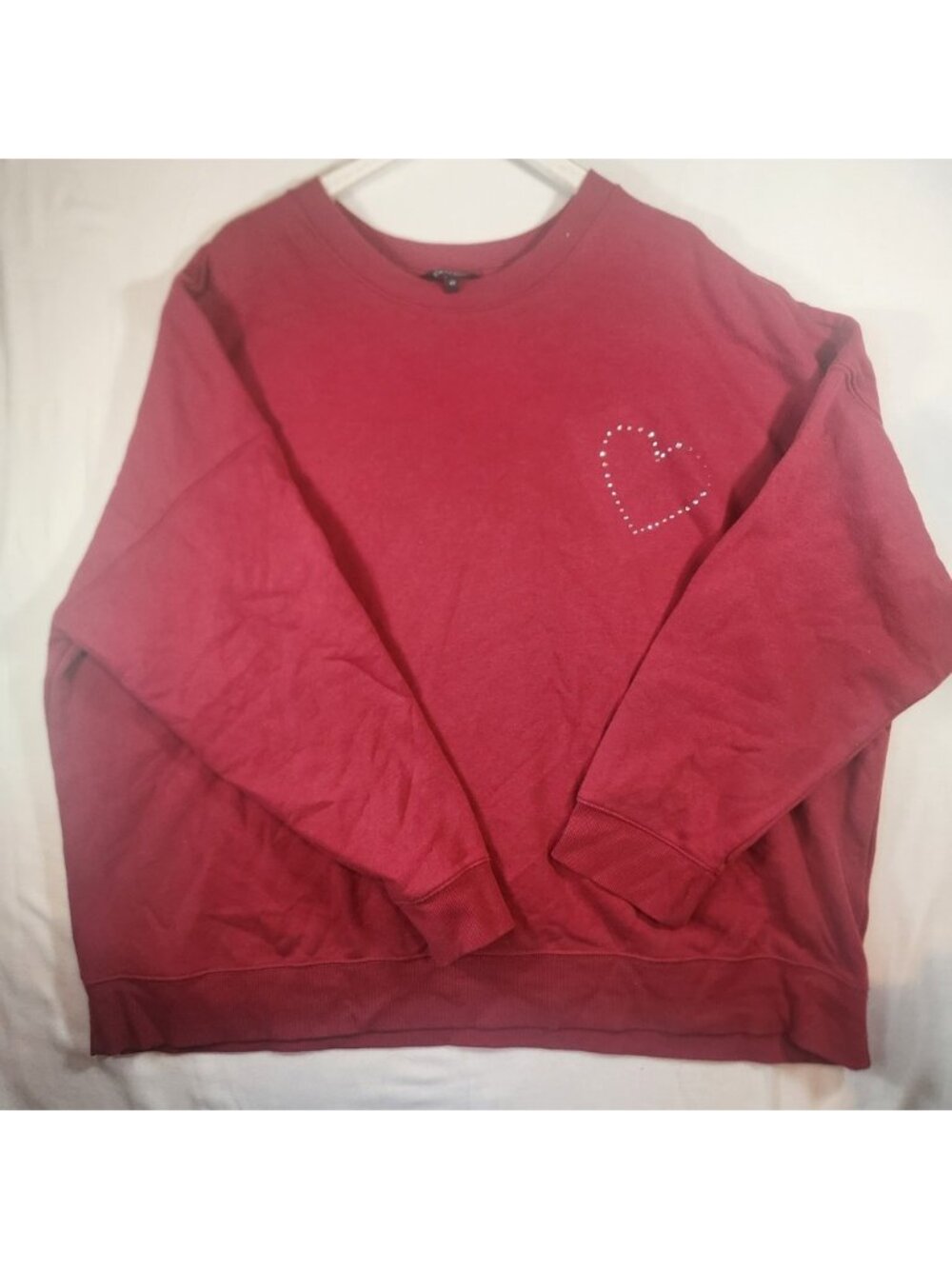 George Plus Red Rhinestone Heart Sweatshirt Womens 4X Crewneck Fleece Pullover